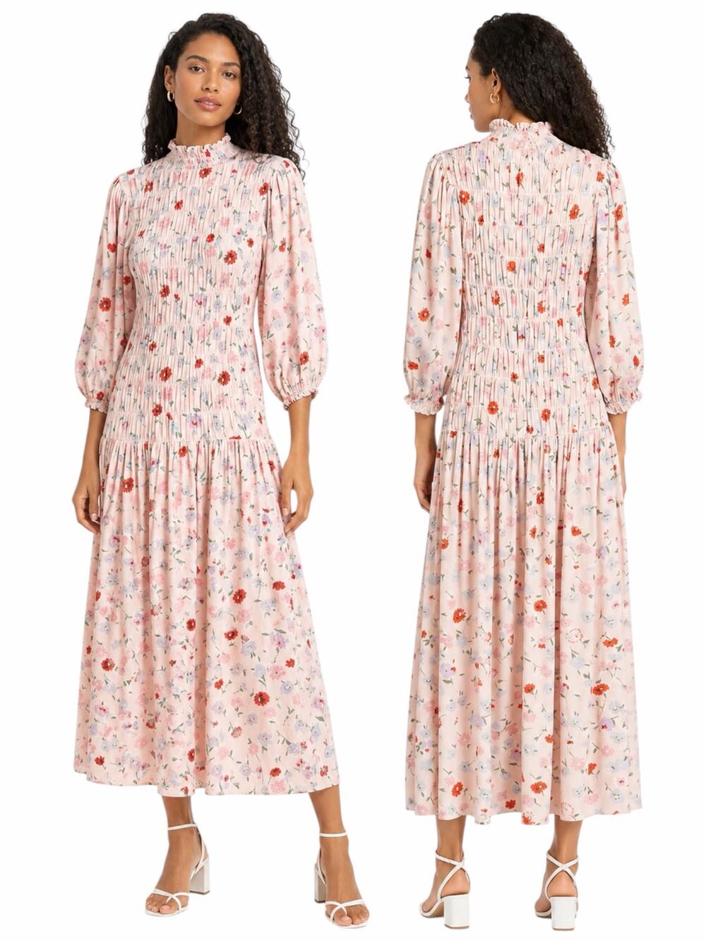 Samsoe Samsoe Sarami Floral Print Midi Dress Aop Pink Garden Size M